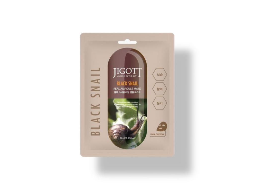 Маска с муцином черной улитки Jigott Black Snail Real Ampoule Mask, 27 мл.