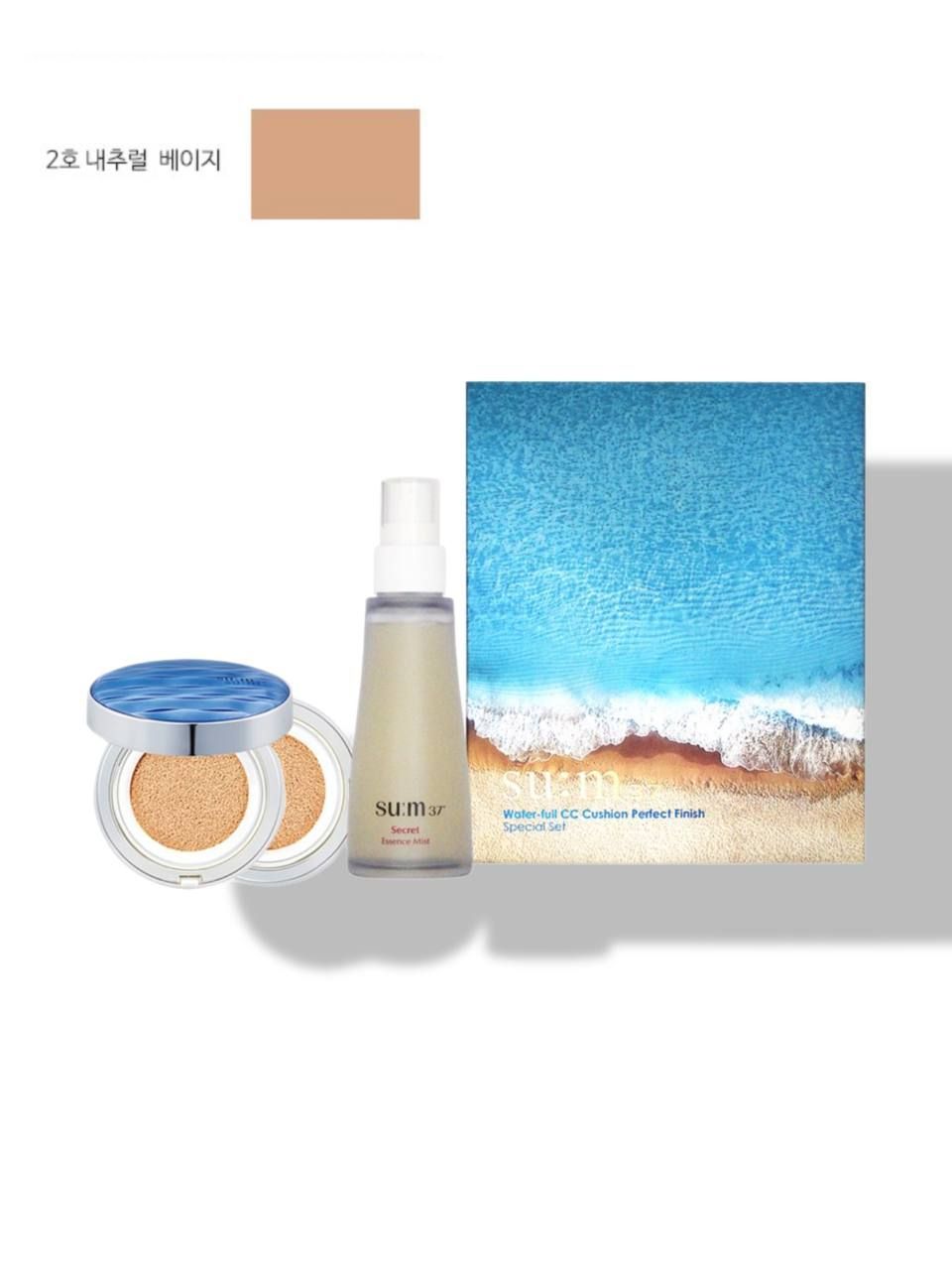 Набор SUM 37 waterfull CC cushion summer edition-02 ( кушон 15 гр, сменный блок + Премиальный мист-эссенция для упругости кожи 60 мл).