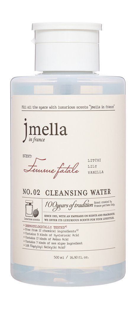 Мицеллярная очищающая вода с ароматом личи, лилии и ванили Jmella France Femme Fatale Cleansing Water, 500 мл. 