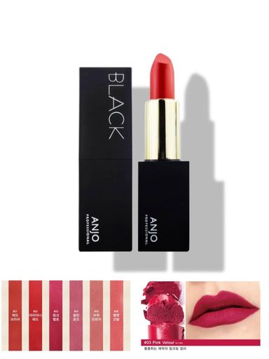 Полуматовая помада ANJO PROFESSIONAL BLACK LIPSTICK (4.5 г) в оттенке 3 Pink Velour. 