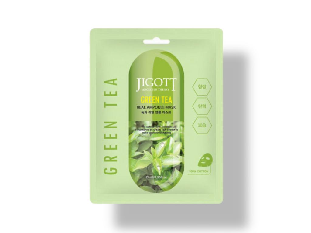 Тканевая маска для лица с экстрактом зеленого чая Jigott Green Tea Real Ampoule Mask, 27 мл.