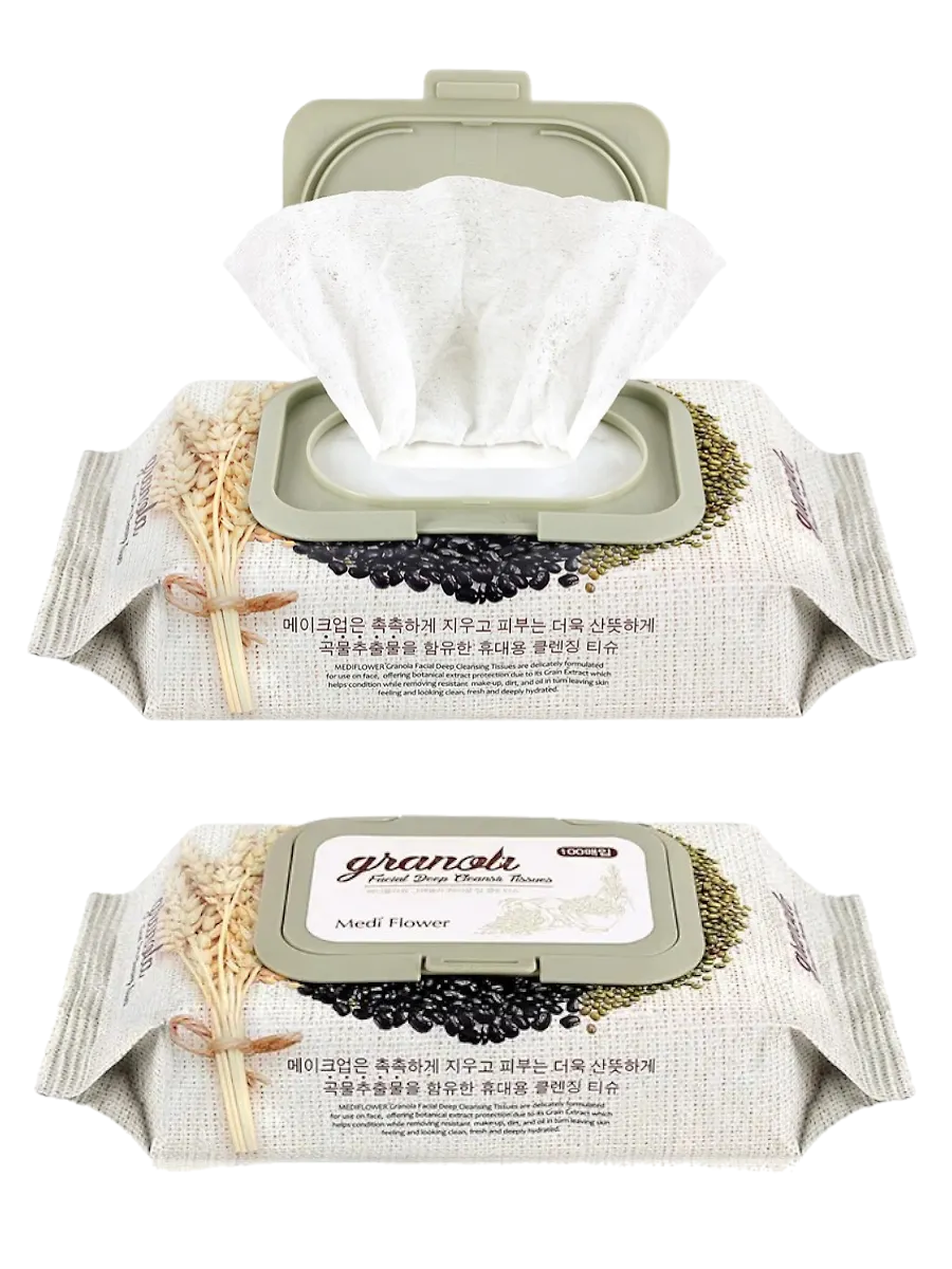 Салфетки для демакияжа и очищения со злаками Medi Flower Granola Facial Cleansing Tissue, 100шт